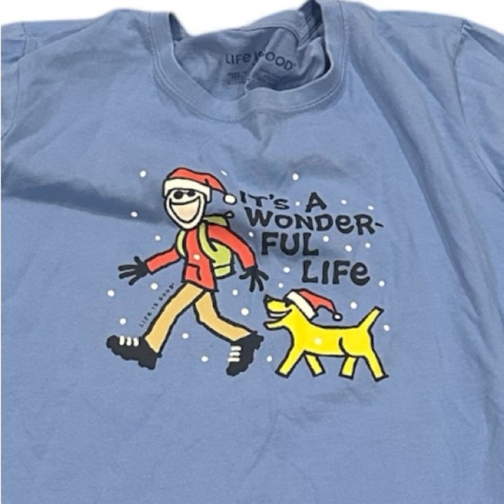 LIFE IS GOOD ITS A WONDERFUL LIFE CHRISTMAS HOLIDAY BLUE LONG SLEEVE TSHIRT XL - Picture 4 of 8